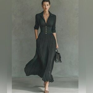 Modesses NWT Elegant Black maxi Pleated Dress size M